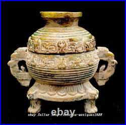 6.3 Old Chinese Natural Xiu Jade Carve Dragon Beast Head Incense Burner Censer