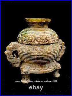 6.3 Old Chinese Natural Xiu Jade Carve Dragon Beast Head Incense Burner Censer