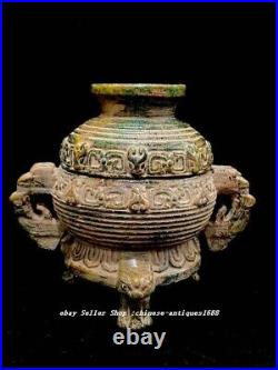 6.3 Old Chinese Natural Xiu Jade Carve Dragon Beast Head Incense Burner Censer