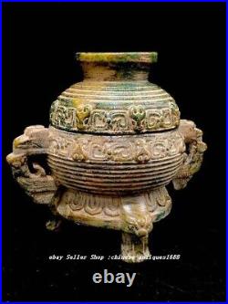 6.3 Old Chinese Natural Xiu Jade Carve Dragon Beast Head Incense Burner Censer