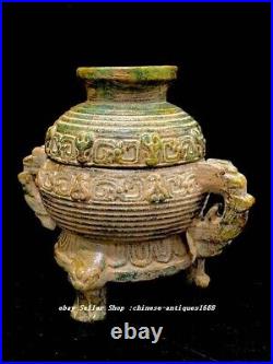 6.3 Old Chinese Natural Xiu Jade Carve Dragon Beast Head Incense Burner Censer