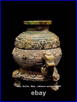 6.3 Old Chinese Natural Xiu Jade Carve Dragon Beast Head Incense Burner Censer