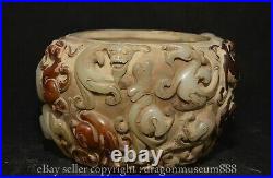 6.4 Marked Chinese Old White Jade Carving Dragon pixiu beast jar pot