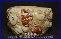 6.4 Marked Chinese Old White Jade Carving Dragon pixiu beast jar pot