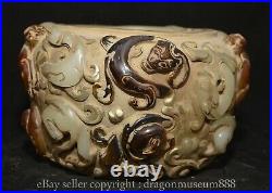 6.4 Marked Chinese Old White Jade Carving Dragon pixiu beast jar pot