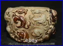 6.4 Marked Chinese Old White Jade Carving Dragon pixiu beast jar pot