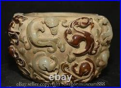 6.4 Marked Chinese Old White Jade Carving Dragon pixiu beast jar pot