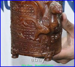 6.6'' Chinese Old Jade Carving Dragon Loong Phoenix Phenix Animal Zun Wine Cup