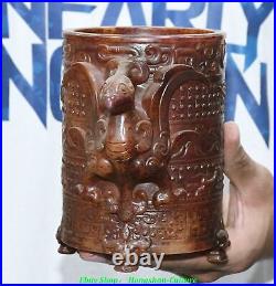 6.6'' Chinese Old Jade Carving Dragon Loong Phoenix Phenix Animal Zun Wine Cup