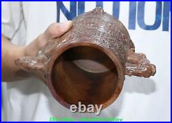 6.6'' Chinese Old Jade Carving Dragon Loong Phoenix Phenix Animal Zun Wine Cup