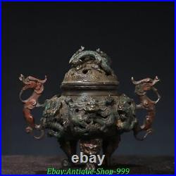 6.6 Old Chinese Dynasty Bronze Gilt 9 Dragon Lion Beast Incense Burner Censer