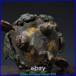 6.6 Old Chinese Dynasty Bronze Gilt 9 Dragon Lion Beast Incense Burner Censer