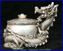6.6'' Old Chinese Dynasty Marked Bronze Silver Dragon Tea Leaves Crock Pot Jar