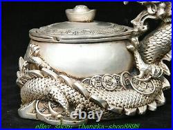 6.6'' Old Chinese Dynasty Marked Bronze Silver Dragon Tea Leaves Crock Pot Jar