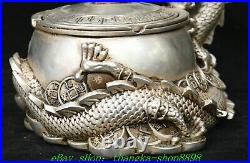 6.6'' Old Chinese Dynasty Marked Bronze Silver Dragon Tea Leaves Crock Pot Jar