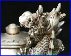 6.6'' Old Chinese Dynasty Marked Bronze Silver Dragon Tea Leaves Crock Pot Jar