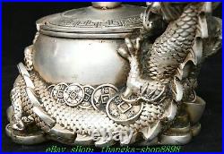 6.6'' Old Chinese Dynasty Marked Bronze Silver Dragon Tea Leaves Crock Pot Jar