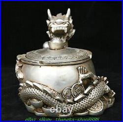 6.6'' Old Chinese Dynasty Marked Bronze Silver Dragon Tea Leaves Crock Pot Jar