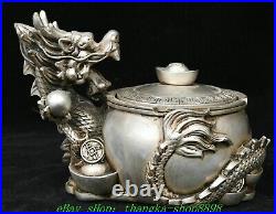 6.6'' Old Chinese Dynasty Marked Bronze Silver Dragon Tea Leaves Crock Pot Jar