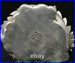 6.6'' Old Chinese Dynasty Marked Bronze Silver Dragon Tea Leaves Crock Pot Jar