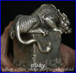 6.6 Qing Qianlong Chinese Silver Dynasty Dragon Beast seal signet Statue