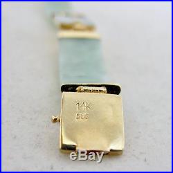6.75 Chinese 14K Yellow Gold Bracelet with Dragons & Green Jadeite Jade (16g)