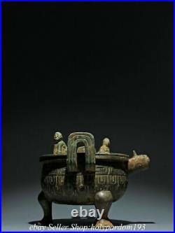 6.8 Ancient Chinese Bronze Ware Shang Dynasty 3 Leg Dragon Beast incense burner