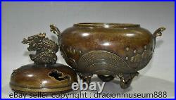 6.8 Marked Old Chinese Purple Copper Dragon Lid 2 Ear Incense Burner Censer