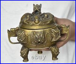 6.8 Old Chinese Copper Dynasty Palace Dragon Loong Beast Ear incense burner