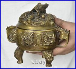 6.8 Old Chinese Copper Dynasty Palace Dragon Loong Beast Ear incense burner