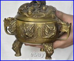 6.8 Old Chinese Copper Dynasty Palace Dragon Loong Beast Ear incense burner