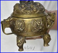 6.8 Old Chinese Copper Dynasty Palace Dragon Loong Beast Ear incense burner