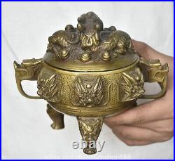 6.8 Old Chinese Copper Dynasty Palace Dragon Loong Beast Ear incense burner