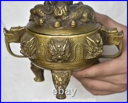 6.8 Old Chinese Copper Dynasty Palace Dragon Loong Beast Ear incense burner