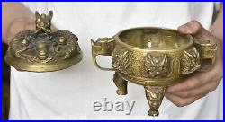 6.8 Old Chinese Copper Dynasty Palace Dragon Loong Beast Ear incense burner