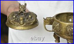 6.8 Old Chinese Copper Dynasty Palace Dragon Loong Beast Ear incense burner