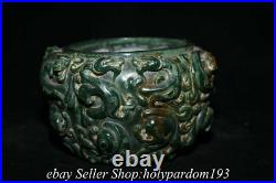 6.8 Old Chinese Green Jade Carving Dynasty Palace Dragon Beast Vessel Jar Pot