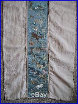6' Antique Chinese Zodiac Embroidered Silk Kimono/Robe Sleeve Sheep+Dragon+Dog++