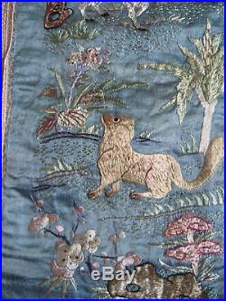 6' Antique Chinese Zodiac Embroidered Silk Kimono/Robe Sleeve Sheep+Dragon+Dog++