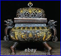 6 Antique Old Chinese Dynasty Bronze Gilt Palace Dragon Incense Burner Censer