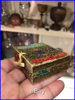 6 Antique c. 1900 Chinese Carved Dragon Buttons in Silk Covered Box