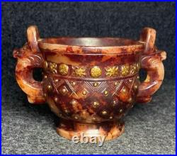 6 DaQing Qianlong Marked Old Jade Carved Dragon Beast Ear Incense Burner Censer 6 DaQing Qianlong Marked Old Jade Carved Dragon Beast Ear Incense Burner Censer