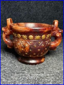 6 DaQing Qianlong Marked Old Jade Carved Dragon Beast Ear Incense Burner Censer 6 DaQing Qianlong Marked Old Jade Carved Dragon Beast Ear Incense Burner Censer