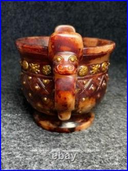 6 DaQing Qianlong Marked Old Jade Carved Dragon Beast Ear Incense Burner Censer 6 DaQing Qianlong Marked Old Jade Carved Dragon Beast Ear Incense Burner Censer