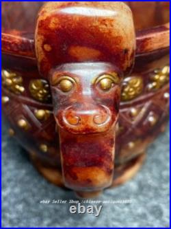 6 DaQing Qianlong Marked Old Jade Carved Dragon Beast Ear Incense Burner Censer 6 DaQing Qianlong Marked Old Jade Carved Dragon Beast Ear Incense Burner Censer