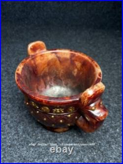 6 DaQing Qianlong Marked Old Jade Carved Dragon Beast Ear Incense Burner Censer 6 DaQing Qianlong Marked Old Jade Carved Dragon Beast Ear Incense Burner Censer