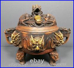 6 Marked Old Chinese Red Copper Gold Palace Dragon Handle Incense Burners