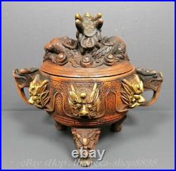 6 Marked Old Chinese Red Copper Gold Palace Dragon Handle Incense Burners