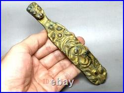 6 Old Ancient Chinese dynasty bronze gilt Dragon head Chi pattern with hook