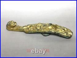 6 Old Ancient Chinese dynasty bronze gilt Dragon head Chi pattern with hook